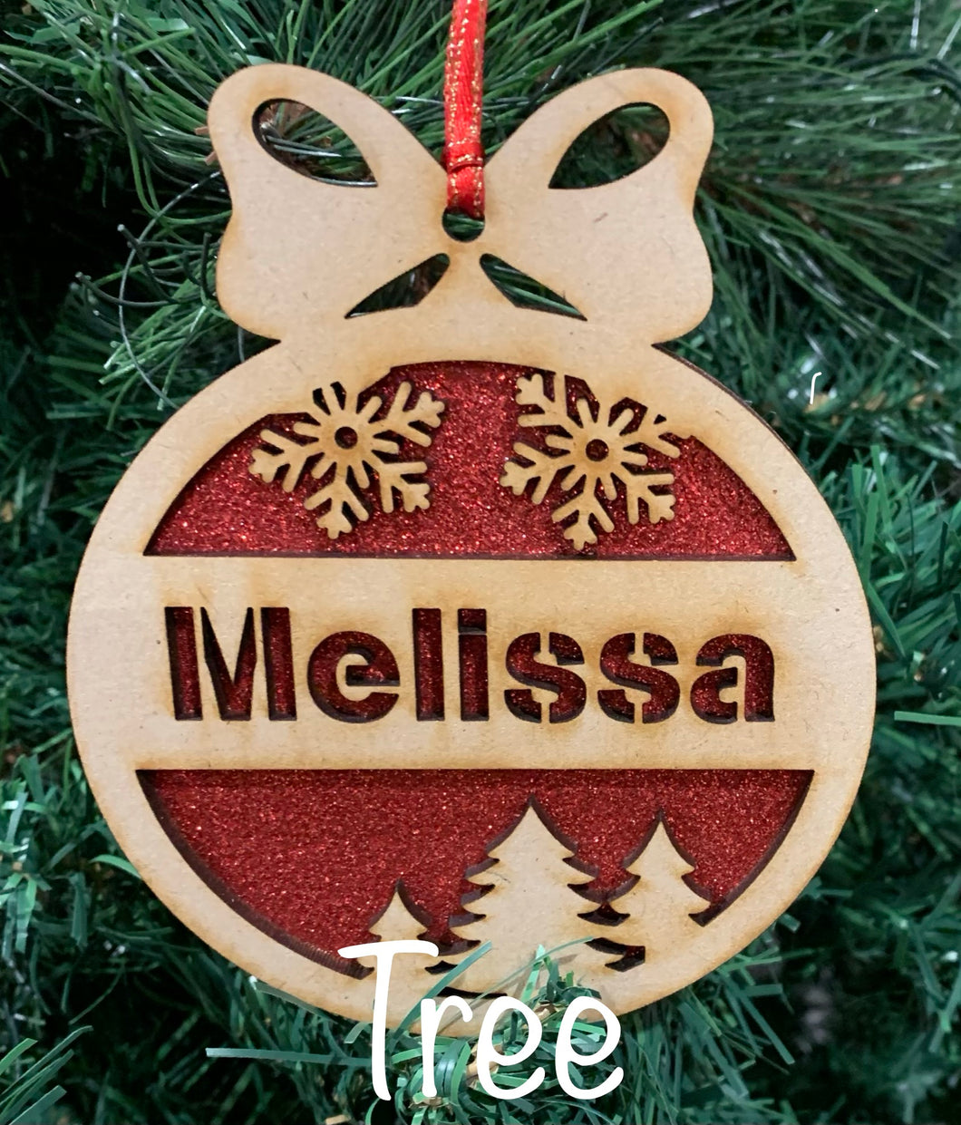 Personalised Wooden  Christmas Bauble with Glitter Card Tree Design