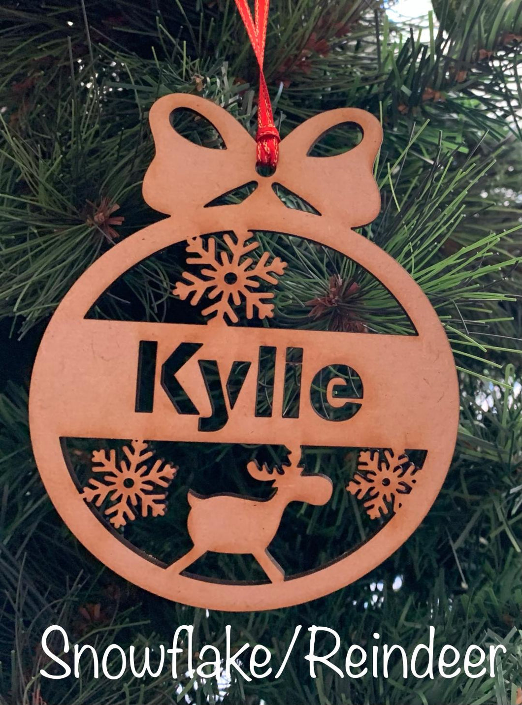 Personalised Wooden Christmas Bauble Snowflake/Reindeer Design