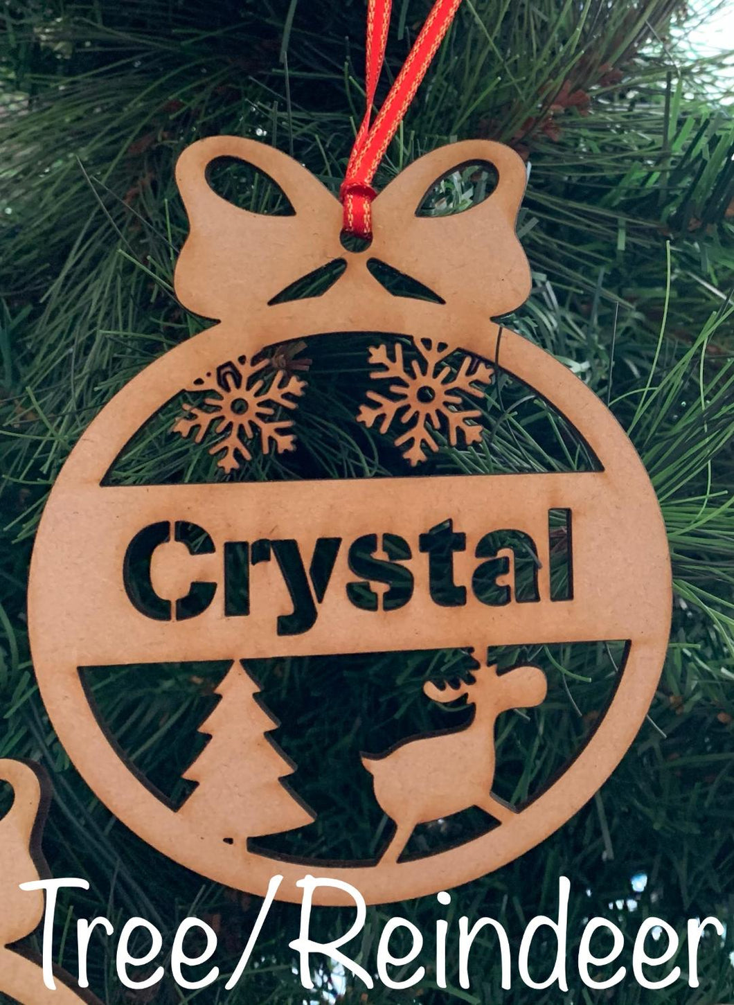 Personalised Wooden Christmas Bauble Tree/Reindeer Design